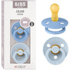 BIBS Colour Soother 2-Pack, BPA Free Dummy Pacifier, Round Nipple. Natural Rubber Latex, Size 2 (6-18 Months), Sky Blue/Baby Blue