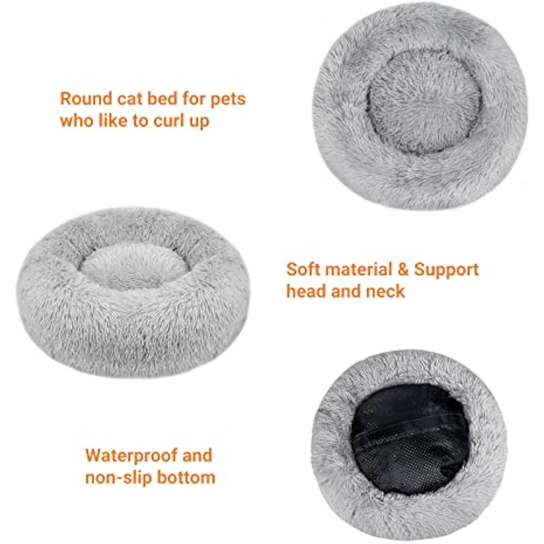 OKPOW Donut Dog Bed Extra Large Washable - 80cm Anti Anxiety Calming Cosy Fluffy Plush Puppy Kitten Round Super Soft Snuggle Pet Cat Beds for Indoor Cats Light Grey