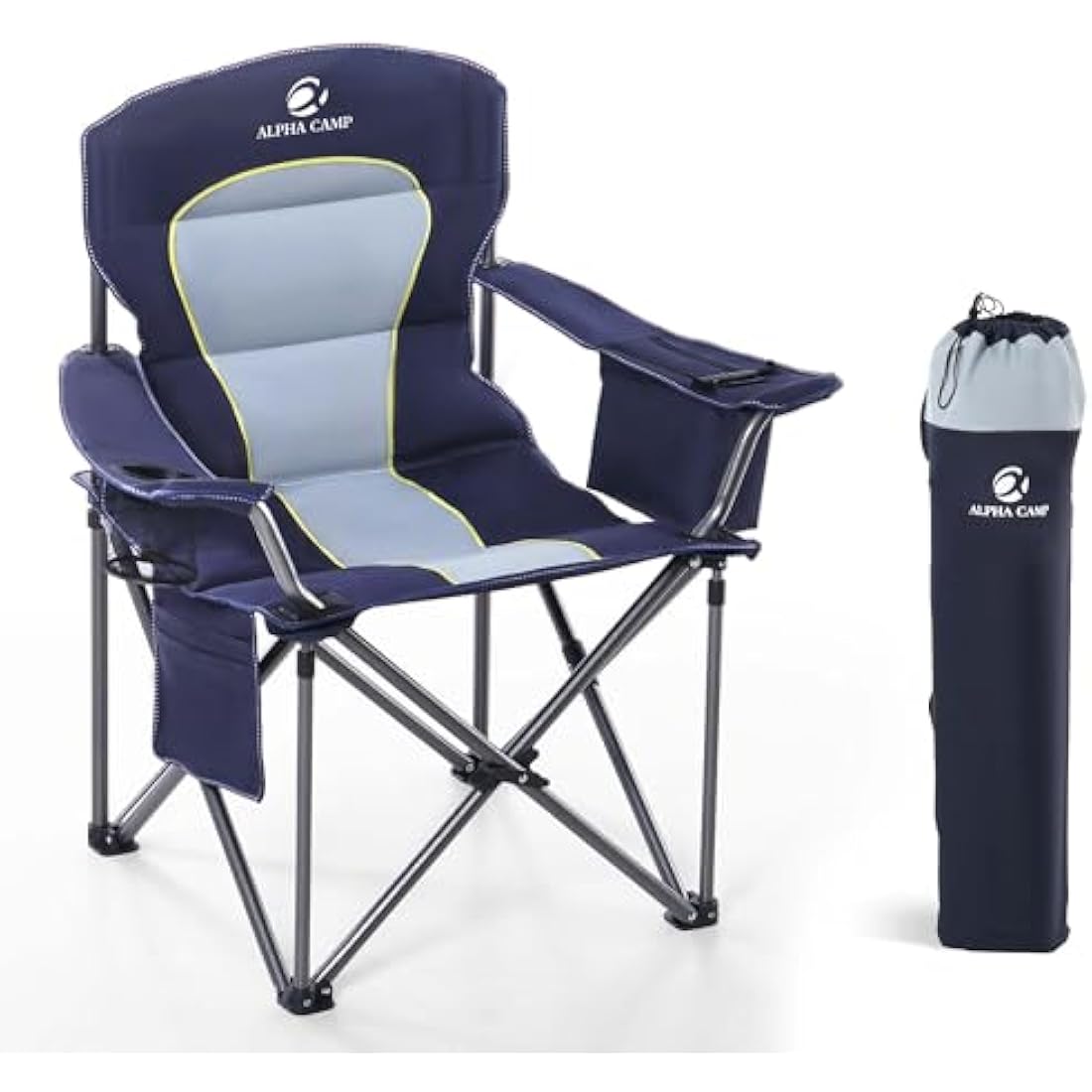 LET'S CAMP Folding Camping Chair Oversized Outdoor Chair with Drink Holders Cooler Bag, Support 200kg