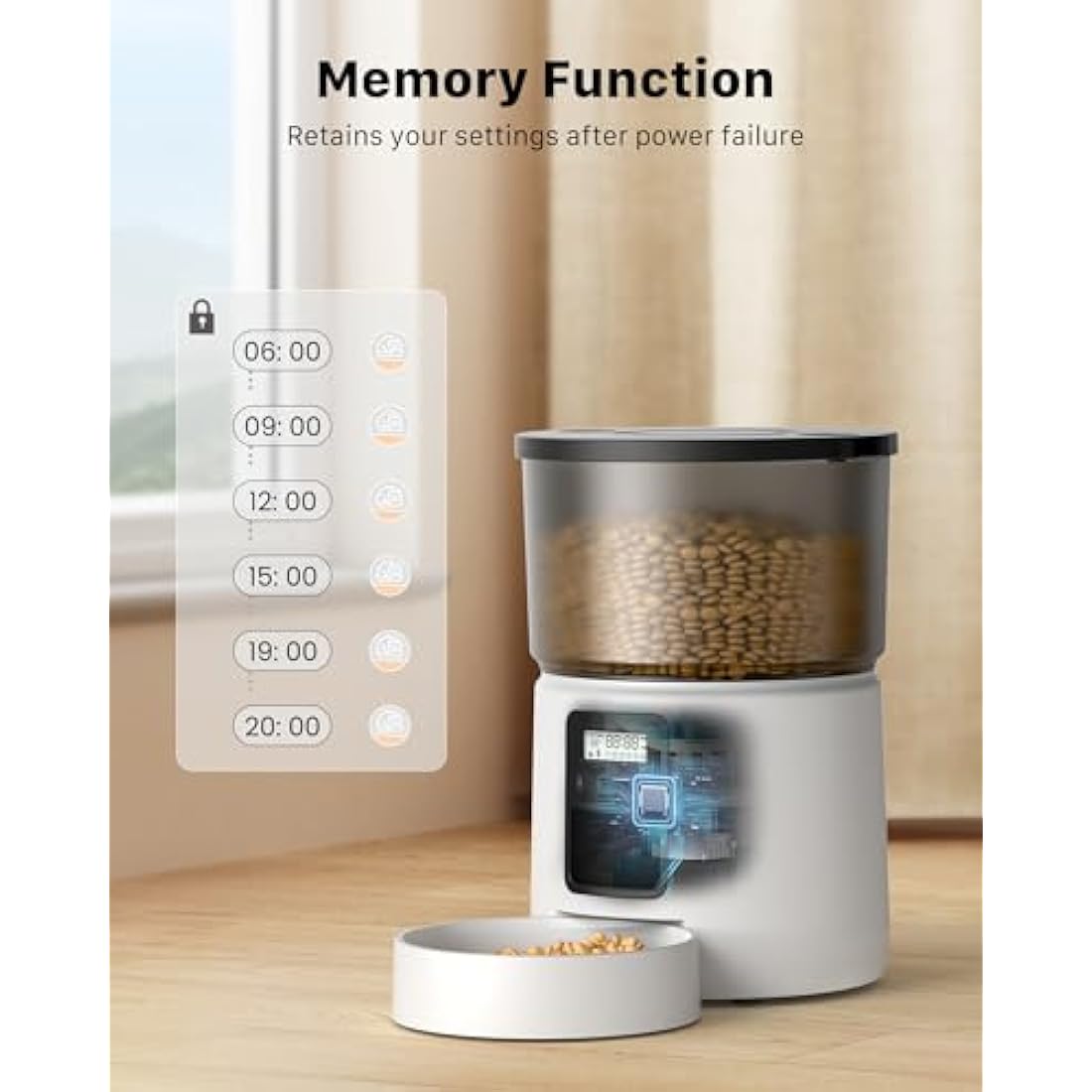BEMOONY Automatic Cat Feeder, Cat Food Dispenser with 1-6 Meals, Customized Feeding Schedule for Cats & Dogs, Dual Power Supply, Double Lock, 10s Voice, 3L Pet Feeder Including Desiccant Bag, White