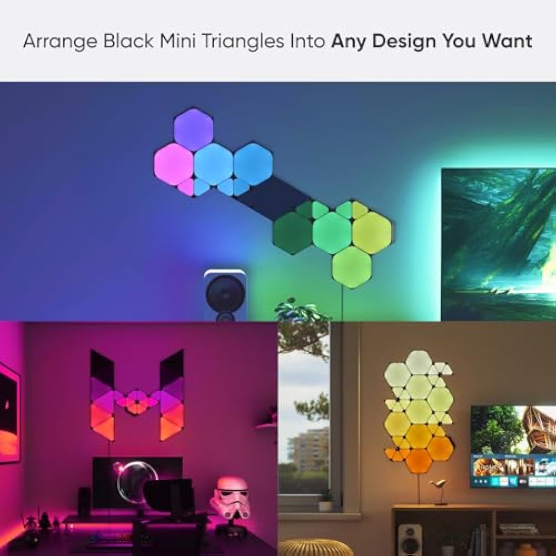 nanoleaf Shapes Ultra Black Mini Triangle Expansion Pack, 10 Additional Smart Light Mini Panels LED RGBW - Modular Wi-Fi Colour Changing Wall Lights, Works with Alexa Google Assistant Apple Homekit