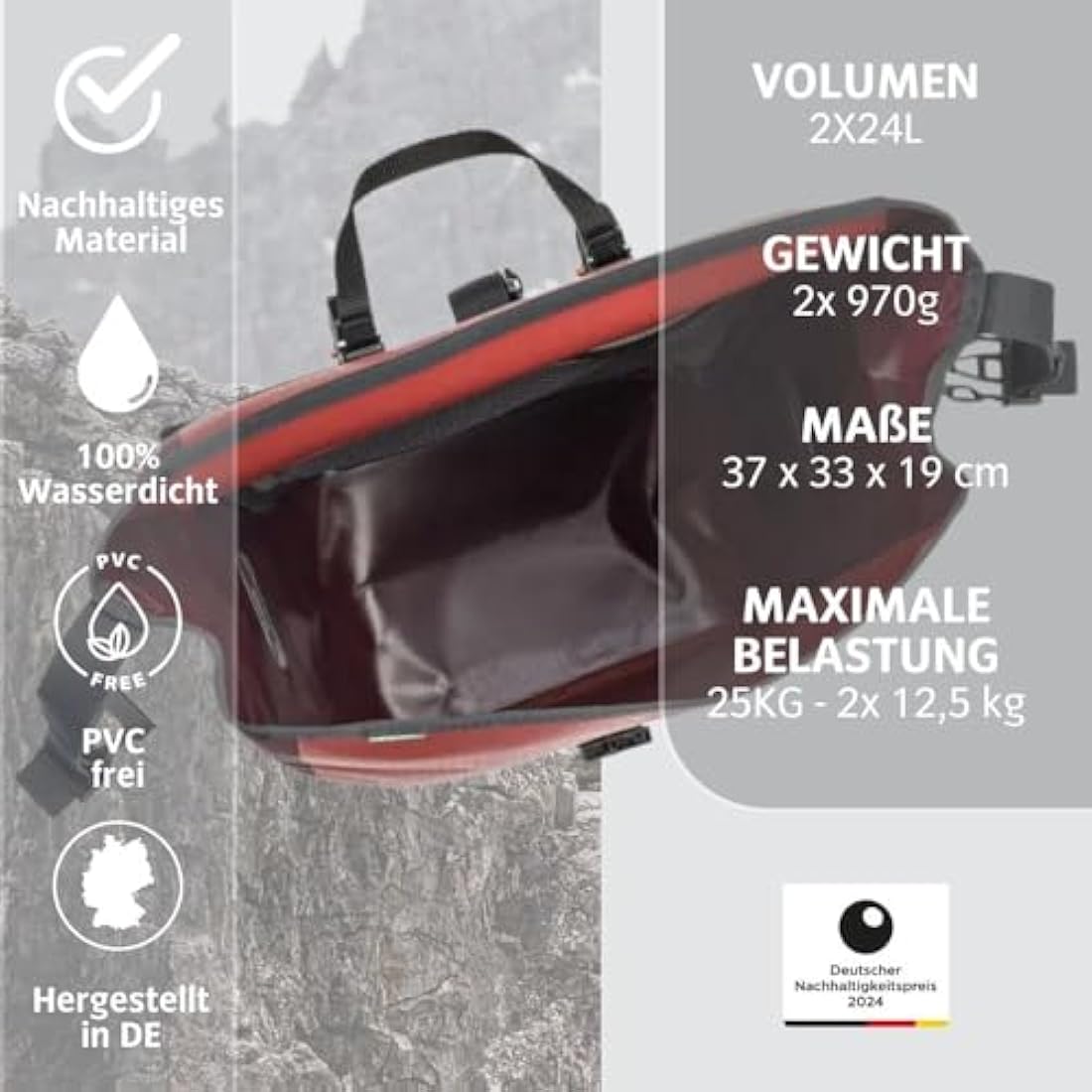 VAUDE Aqua Back Rear Pannier Bike Bag - Set of 2 - PVC- Tarpaulin Bike Panniers - Waterproof Pannier Bags with a 48 Litre Total Storage Volume