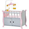 Olivia's Little World Polka Dot Princess Wooden Baby Doll Crib with Storage Underneath, Cushions, and Mobile, Grey/Pink
