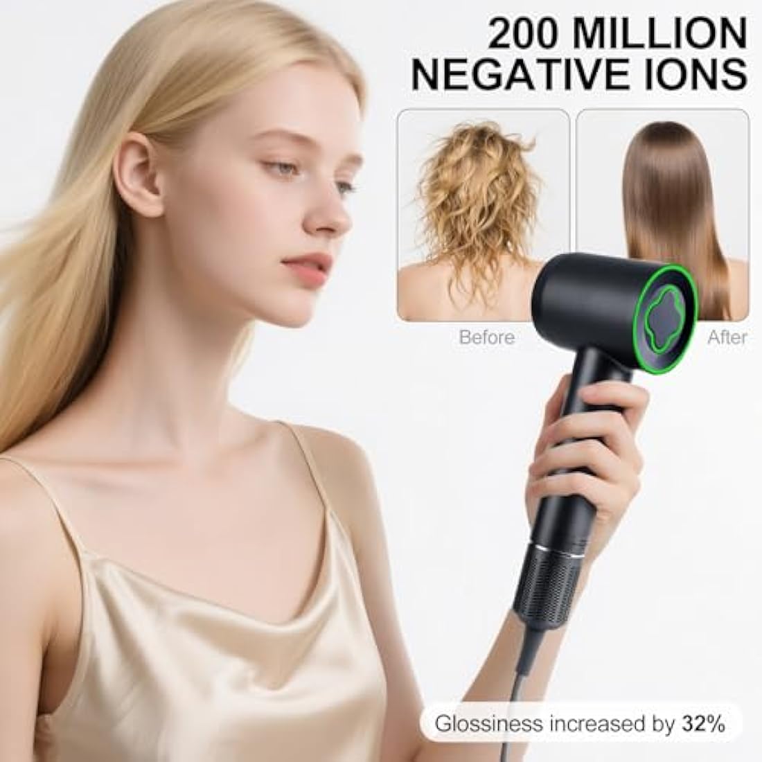 ZCYLPT Hair Dryer, 200 Million Negative Ionic Hairdryer, 1600W High Speed Brushless Motor 110,000 RPM Travel Hairdryers for Women Men Pet（Black）
