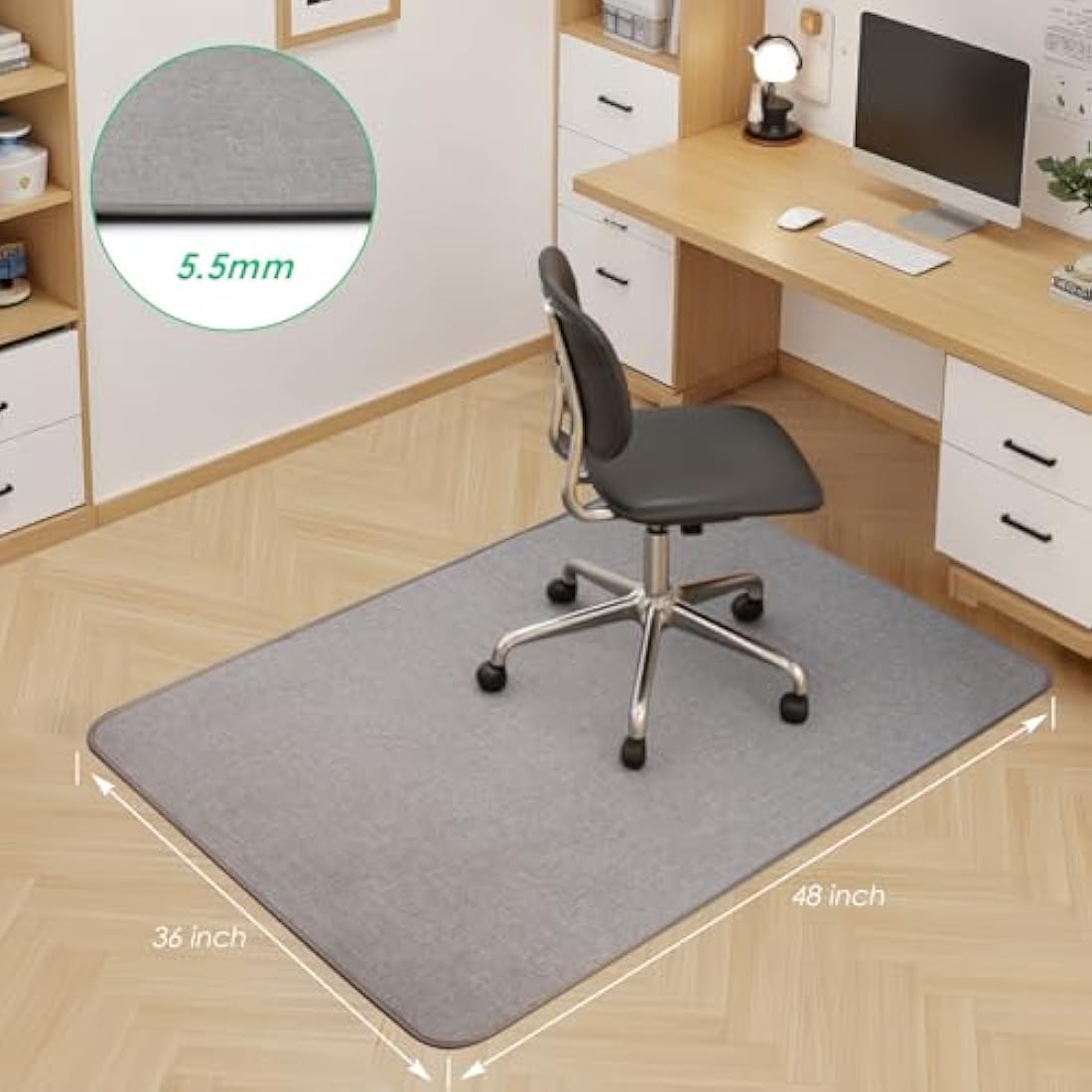 Kuyal Heavy Duty Office Chair Mat for Hardwood Floor, 36" x 48" Tri Fold Desk Chair Mat for Hard Wood, Anti-Slip Computer Chair Mat for Office Home, Light Gray