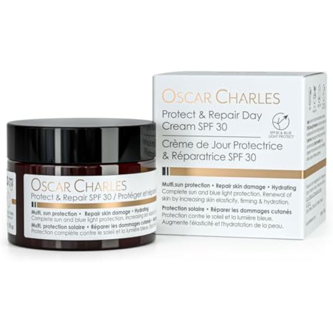 Oscar Charles Protect & Repair SPF Moisturiser Face Cream with Hyaluronic Acid + Vitamin C, SPF30, Best Moisturizer for Dry Skin & Skin firming Cream