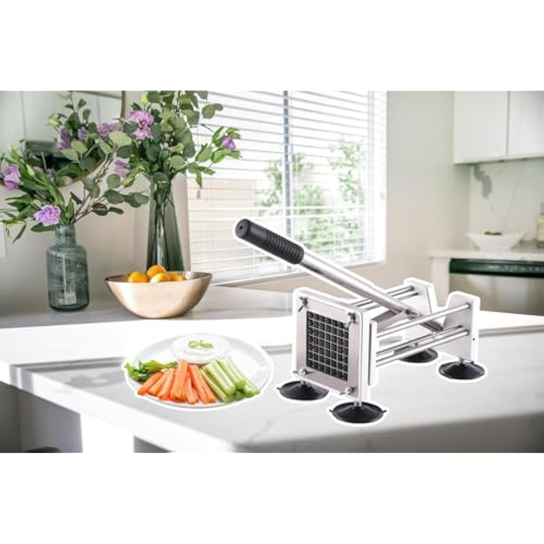 Chip Cutter Machine, Canirologas Professional Potato Chipper Stainless Steel French Fry Cutter with 1/2 inch Blade & 3/8 inch Blade for Potato Carrot Cucumber Vegatable
