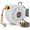 Retractable Garden Hose Reel 20m+2m, Wall Mounted Hose Reel,Heavy Duty Hose Pipe Reel with 10 Pattern Hose Nozzle, Auto Lock and Auto Rewind, Lock at Any Length,180°Swivel Bracket