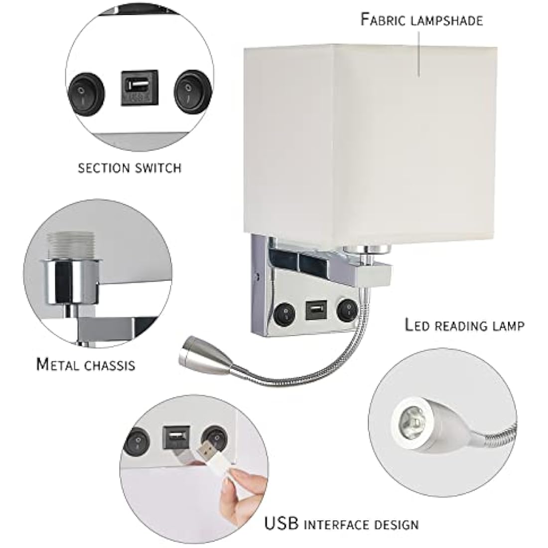 DEECOZY LED Wall Lamp Indoor, Bedside Reading Rocker Wall Light,2 Toggle Switches,Tendlife Bedroom Wall Lamp, Candle Holder Living Room Corridor Wall Lamp 3W and E27 Lamp Holder