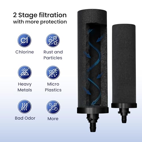 PHOENIX GRAVITY 6-Litre Stainless Steel Gravity Water Filter NSF Certified AISI 304 Countertop Water Filter System with 2 Smart (Black) Carbon Cartridges, Free Water Tap, No Power Or Plumbing Required