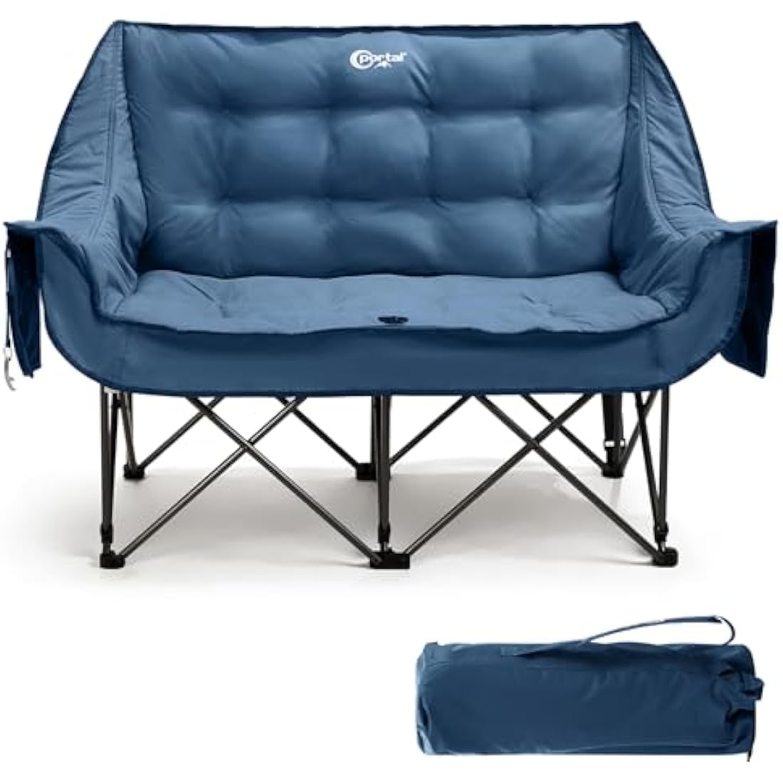 Portal Double Camping Chair Padded Folding Camping Sofa for Adults Large Quilted Love Seat Luxury Fodable Tub Chair Deluxe Moon Chair Collapsible Giant Festival Garden Lawn Picnic Load 272KG