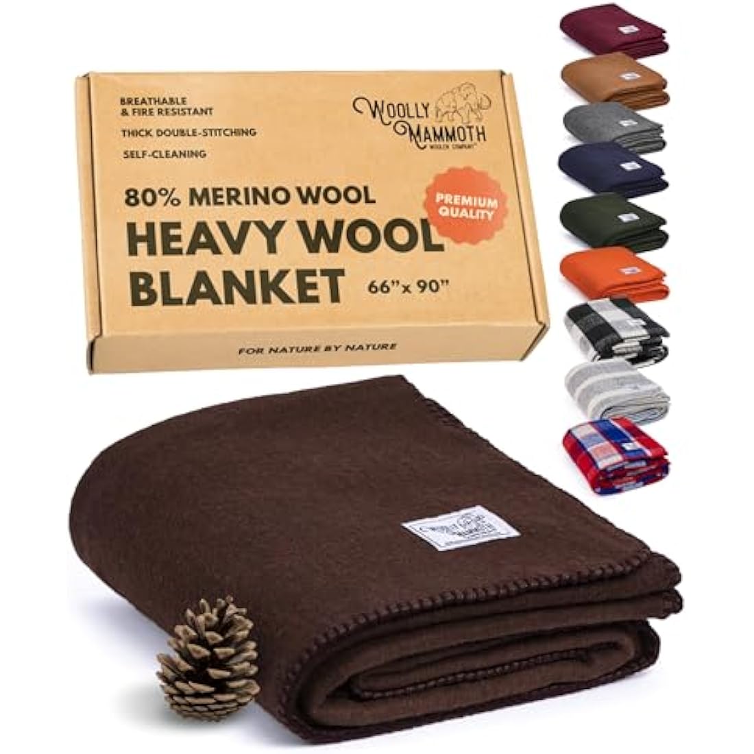 Woolly Mammoth Merino Wool Blanket - Large 66" x 90", 4LBS Camp Blanket | Throw for The Cabin, Cold Weather, Emergency, Dog Camping Gear, Hiking, Survival, Army, Outside, Outdoors – Brown