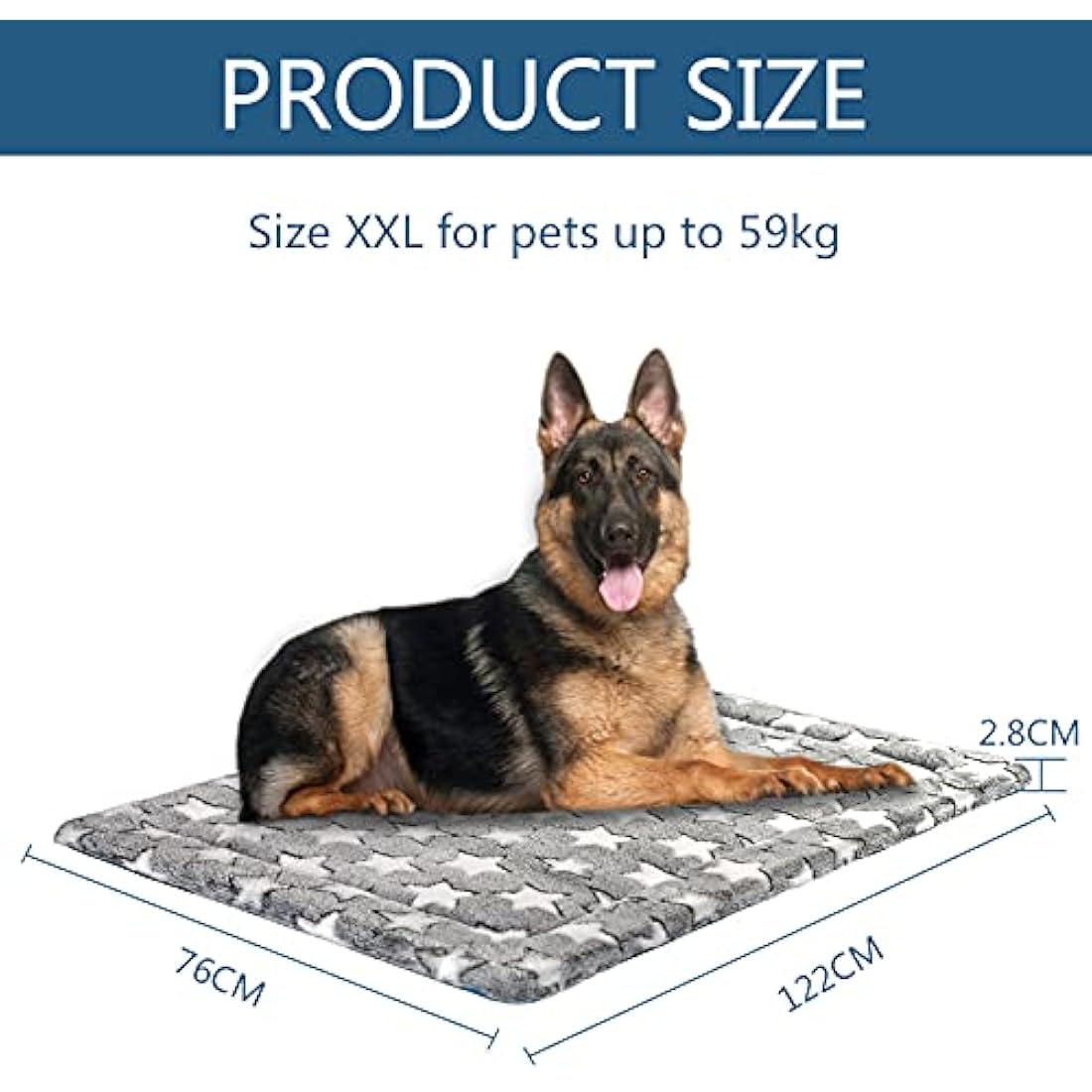 KROSER Dog Bed Mat Reversible Cool & Warm 122x76cm Dog Crate Mat Machine Washable Dog Bed Matterss High Density Foam, Dog Pad Pet Beds for Extra Large Dogs, Grey Blue