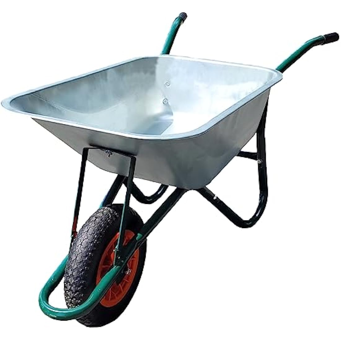 Metal Wheelbarrow - Galvanised with Pneumatic Tyre Professional Garden Wheelbarrow - 100 Litre