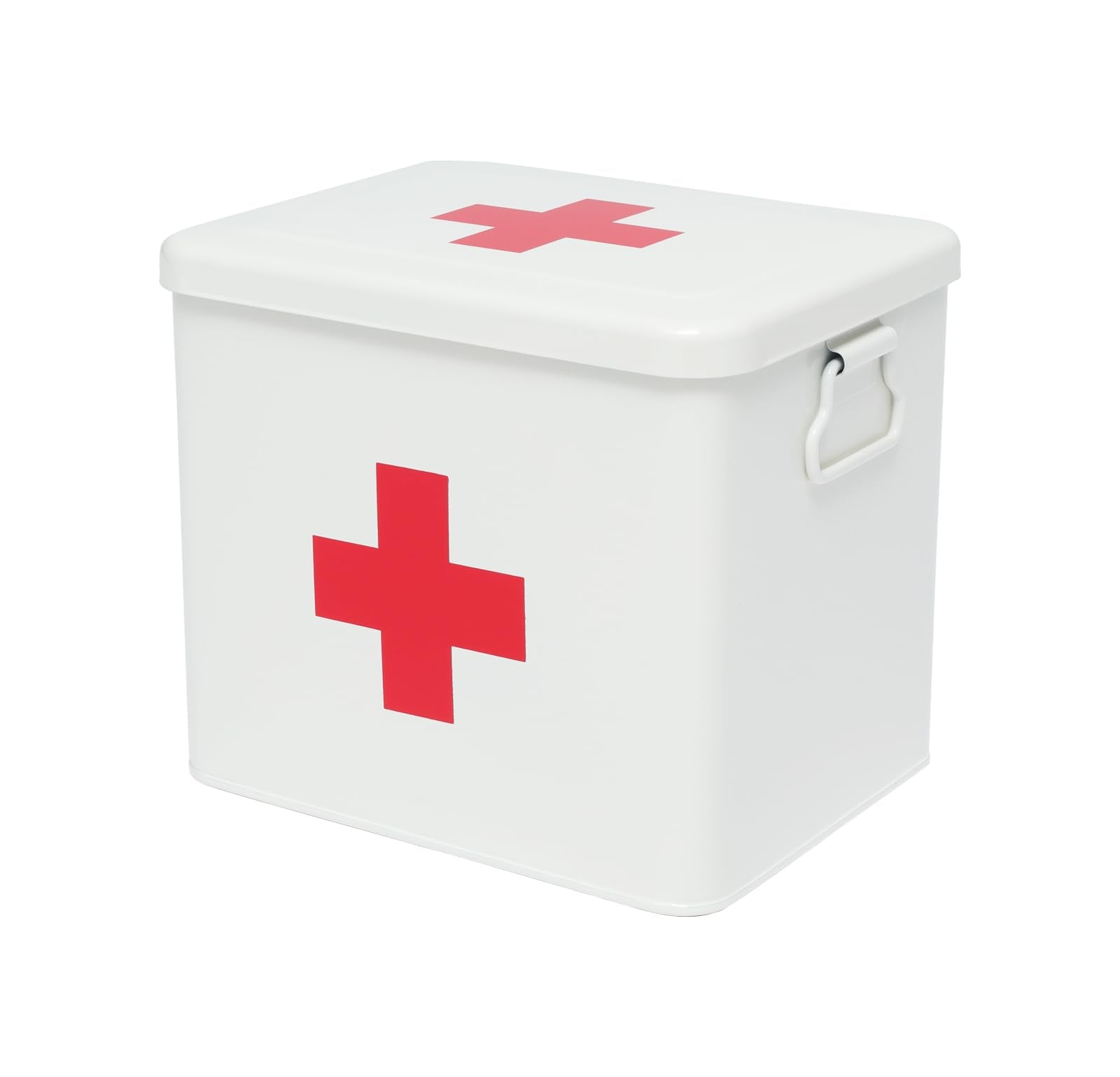 Gzsekken Medicine Box, Metal First Aid Box with 2-Tier Design and Handle, Large Medicine Storage Case with Removable Tray, First Aid Kit Organiser for