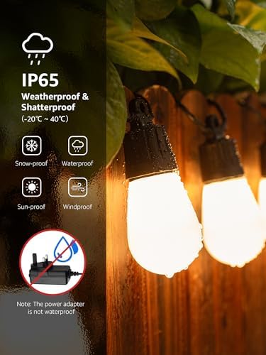 Lepro ZB1 AI Outdoor String Lights 15m, Smart Festoon Lights Outdoor Waterproof IP65, Warm White & RGB Colour Changing, AI Lighting Design Assistant, Works with Alexa, Bluetooth & 2.4G WiFi, No Remote