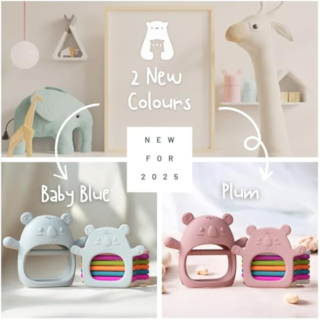 Infatot® Teething Toys for Baby Gifts – 2-Pack Koda Koala Teether Mitten Glove, Soothing Hand Teethers for Infants, Baby Toys 0-6 Months and Up, Newborn Essentials for Teething Relief, Deep