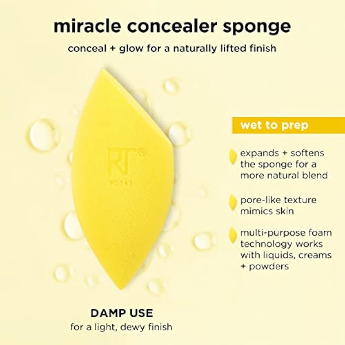 Real Techniques Miracle Concealer Sponge, Makeup Blending Sponge For Liquid and Cream Concealer, Elongated Shape For Precise Application Under Eyes and Tight Areas,1 Count