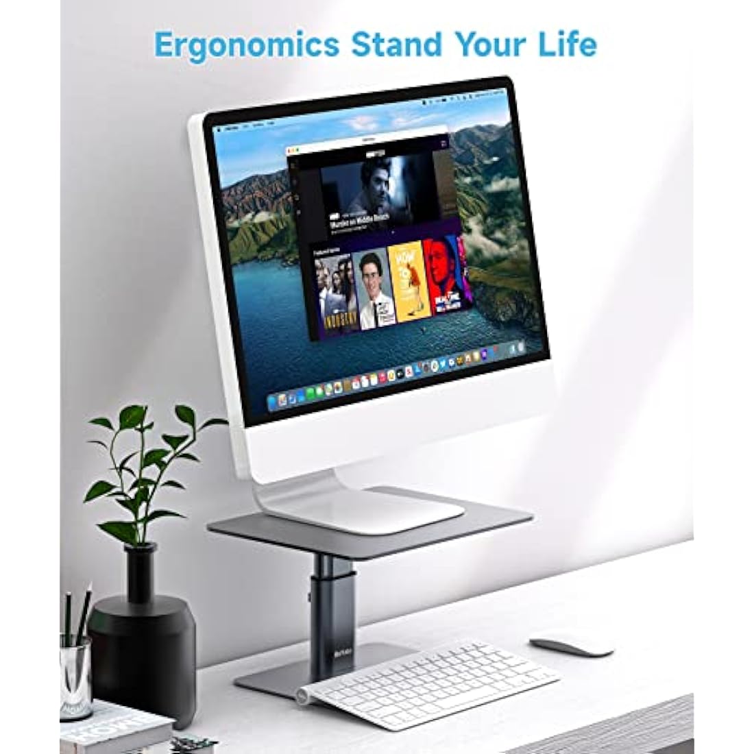 BoYata Monitor Stand Riser, Metallic Adjustable Height Desktop Stand Storage Organizer Compatible with Display, Computer, Laptop, iMac, TV, PC, Printer and All Screen Display-Grey