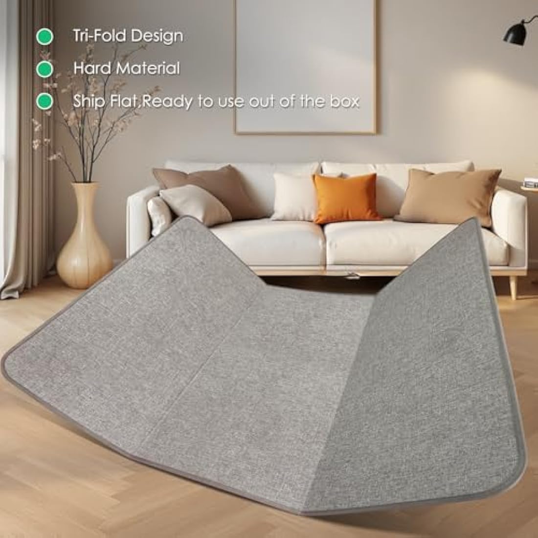 Kuyal Heavy Duty Office Chair Mat for Hardwood Floor, 36" x 48" Tri Fold Desk Chair Mat for Hard Wood, Anti-Slip Computer Chair Mat for Office Home, Light Gray