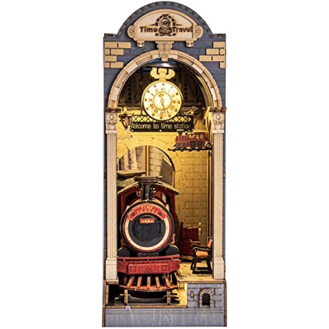 ROBOTIME Wooden Book Nook Dollhouse Kit, DIY Wall Hanging Miniature Room, Puzzle House Model Building Kits with LED Lights, Home, Bookshelf Decor (Time Travel)