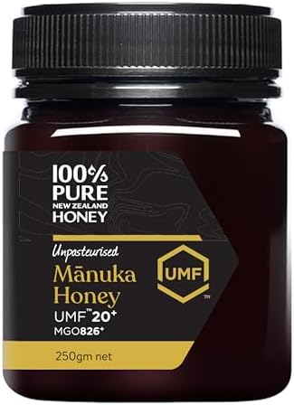 Manuka Honey 100% Pure New Zealand UMF 20+ MGO 826+ Raw & Unpasteurised Certified Award Winning Silky Smooth Taste & Texture 250g (UMF 20+)