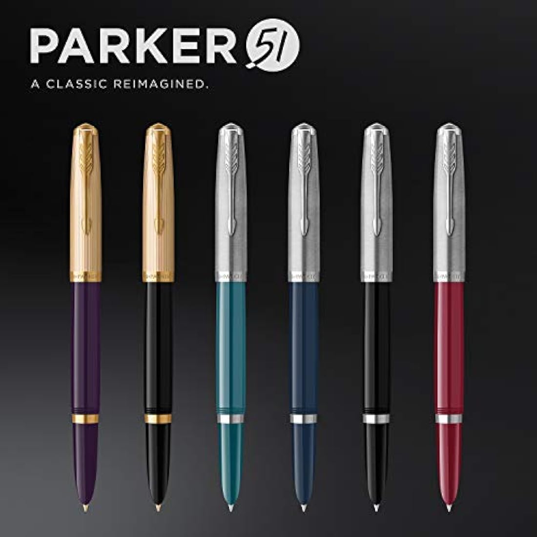Parker 51 Fountain Pen | Deluxe Plum Barrel with Gold Trim | Fine 18k Gold Nib with Black Ink Cartridge | Gift Box