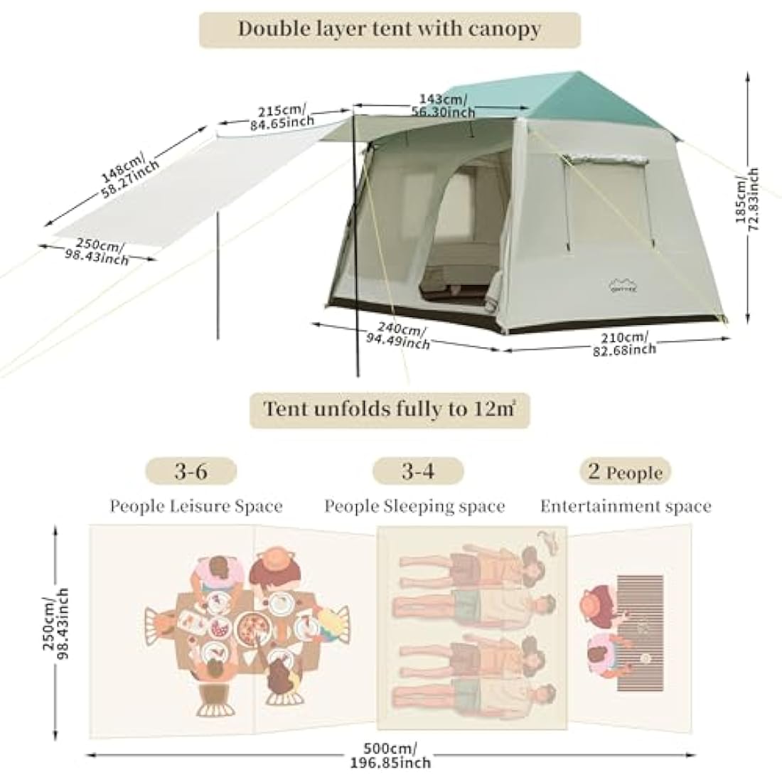 Camping Waterproof Tents Large Family Dome Tents for Outdoor Hiking Picnic Traveling Courtyard