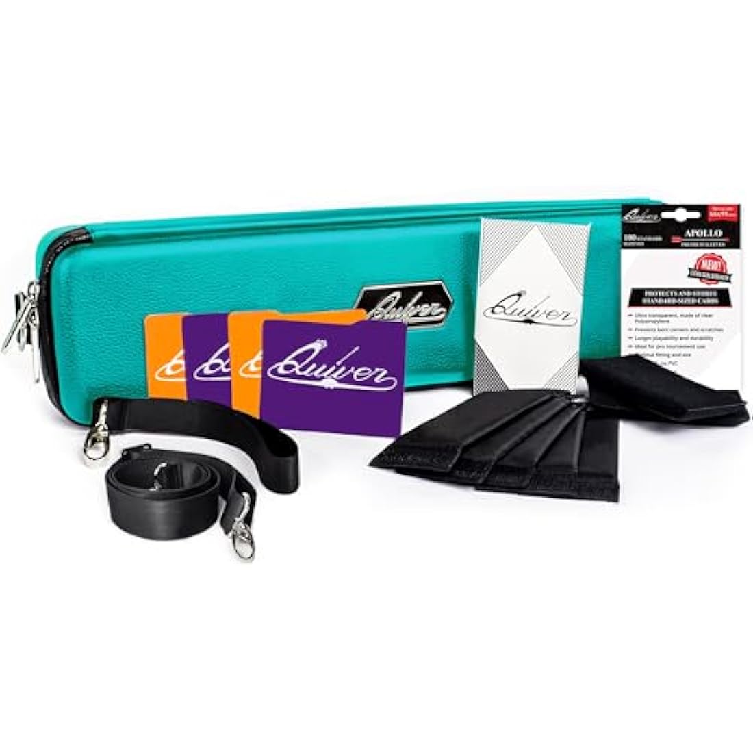Quiver Time Teal Quiver Card Carrying Case - TCG Cards Deck Box Holder for Trading Cards, MTG Bag Playing Card Case (+Wrist & Shoulder Strap, Dividers, Separators, Corner Pads + 100 Apollo Sleeves)