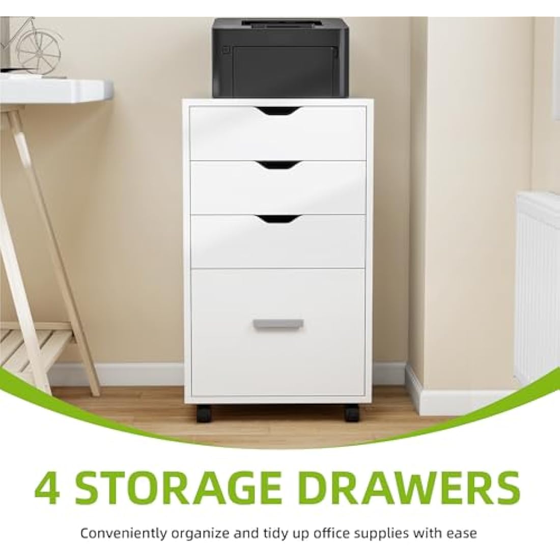 YITAHOME Mobile File Cabinet, 4-Drawer Filing Cabinet for Home & Office, Storage Cabinet With Drawers, 4 Wheels, Rolling Under Desk (White)
