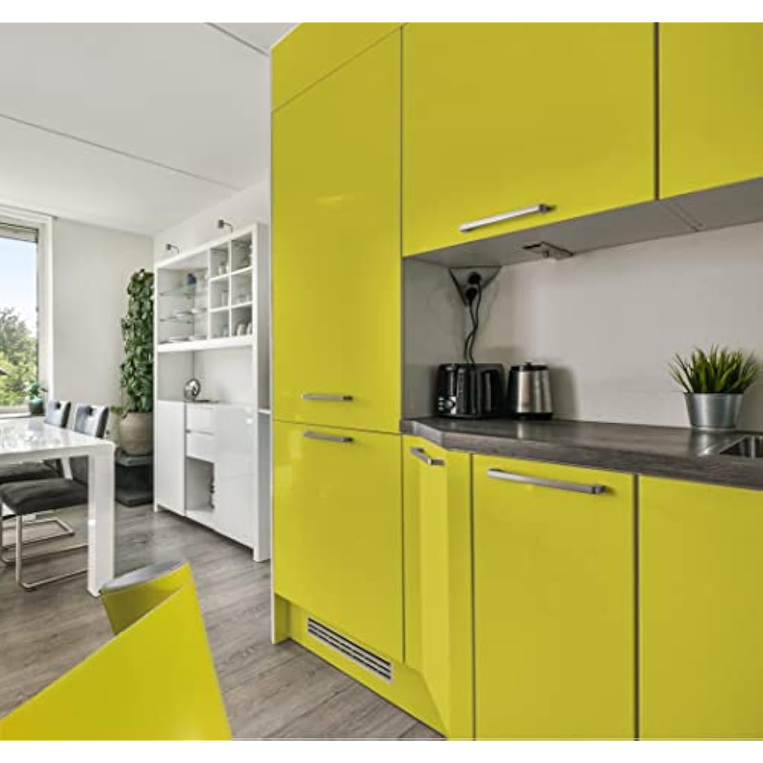 vgoltd Furniture Stickers Gloss Self Adhesive Vinyl Wrap Sticky Contact Paper Roll for Kitchen Countertop Cupboard Cabinets Wardrobe & Tabletops (Lemon Yellow, 30W x 200L cm)