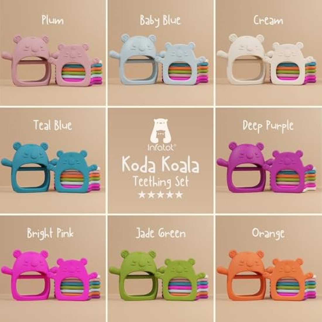 Infatot® Teething Toys for Baby Gifts – 2-Pack Koda Koala Teether Mitten Glove, Soothing Hand Teethers for Infants, Baby Toys 0-6 Months and Up, Newborn Essentials for Teething Relief, Cream