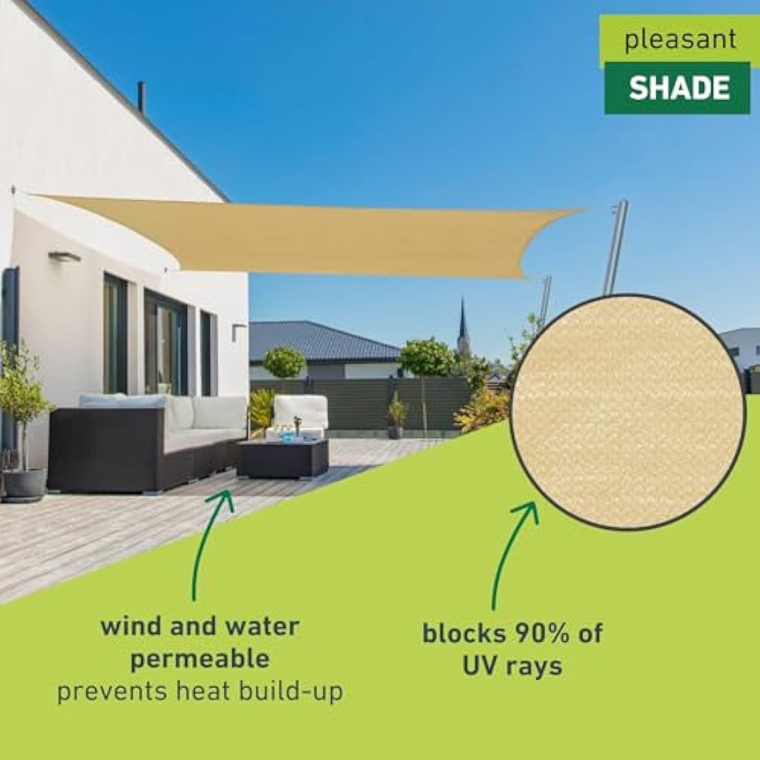 Windhager Capri Rectangular Sun Sail, 3 x 4 m, Sun Protection for Garden and Patio, UV and Weather Resistant, Champagne, 10759, Cream White