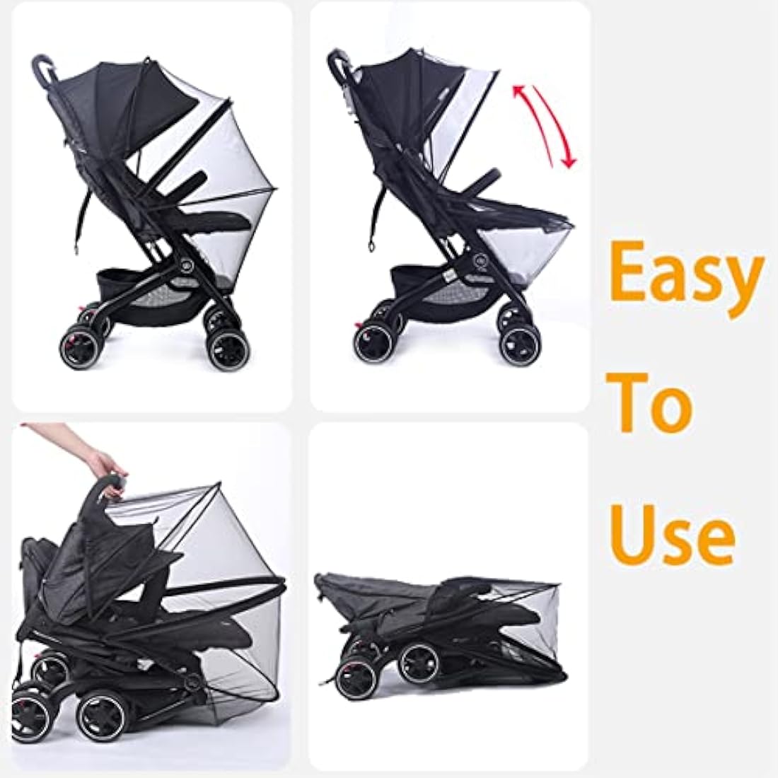 Orzbow Universal Baby Mosquito Net for Pushchair,Breathable Pram Fly Insect Bug Net with Two-way Zippers & Storage Bag,Foldable & Stable Protection Cover for Car Seat and Buggy (Black)