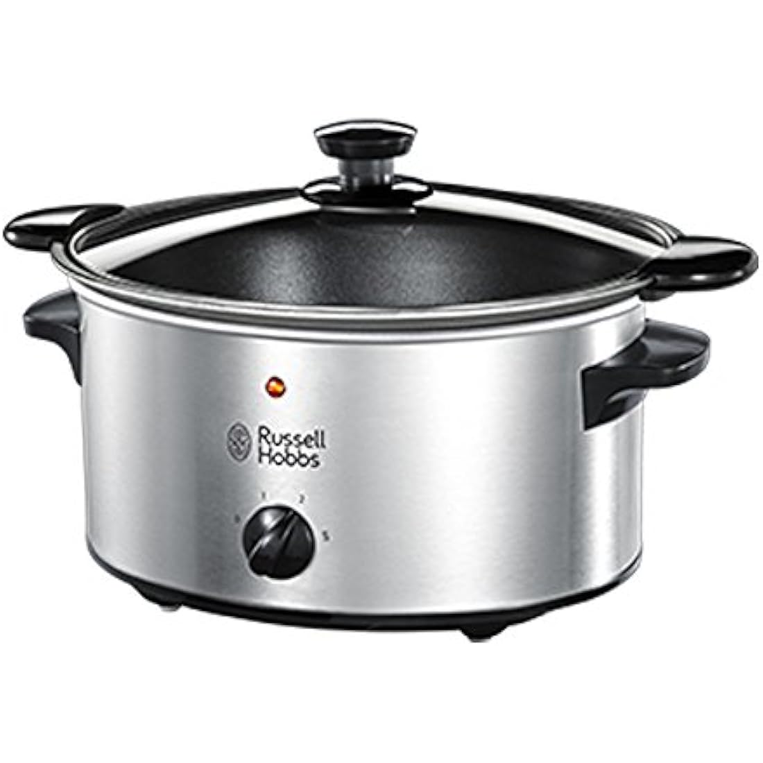 Russell Hobbs 3.5L Stainless Steel Electric Slow Cooker - Cooks upto 4 portions, 3 heat settings, high/low/keep warm, Removable ceramic pot for easy cleaning, Glass lid, Energy saving, 160W, 23200