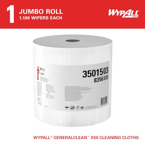WypAll X50 General Clean Cloths 8356 - Reusable Cleaning Cloths - 1 Jumbo Roll x 1,100 White Industrial Wipers