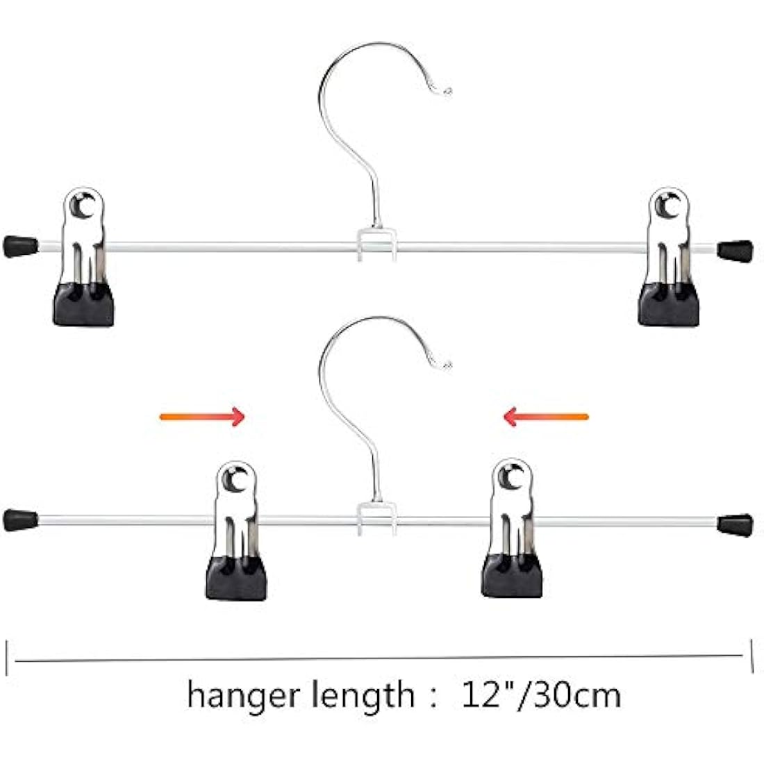 Trouser Hangers, 20 Pack Skirt Hangers with Adjustment Metal Grip Clips, Pant Hangers for Kids Adults, Heavy Duty Durable Space Saving, Silver