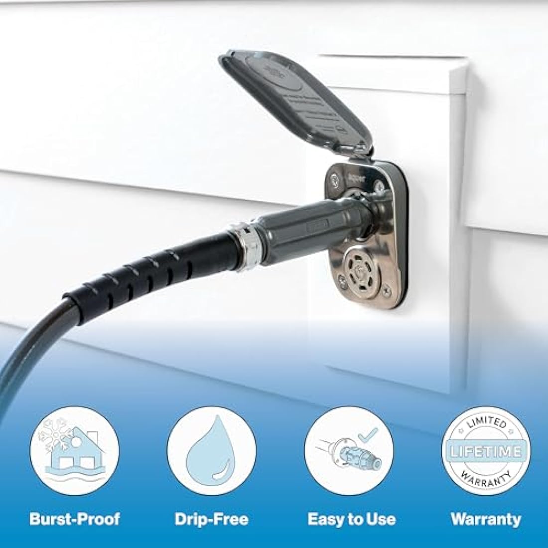 Aquor Wall Hydrant V2+, Frost-Free Outdoor Garden Faucet with Anti-Siphon and Quick Connect, 4 inch, Slate Gray Polymer