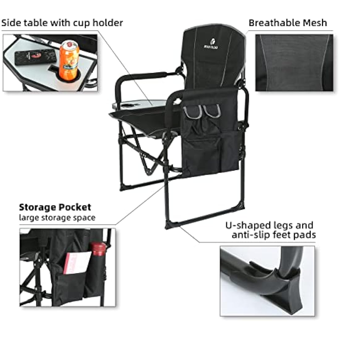 Rock Cloud Folding Camping Chair with Storage Pocket and Side Table Compact Portable Camp Chairs Outdoor for Camp Lawn Hiking Fishing Sports