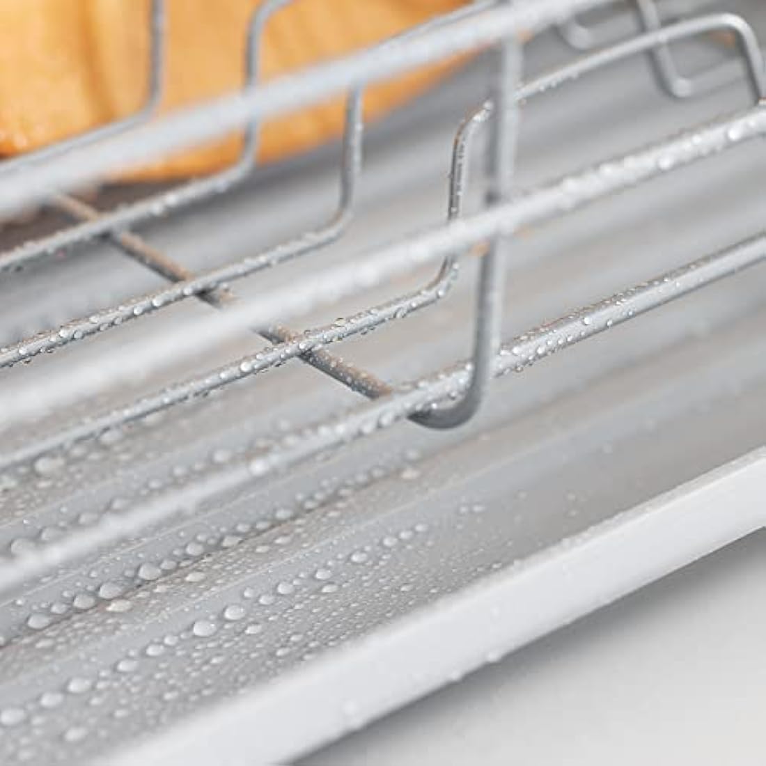 Navaris Dish Drainer Rack - Draining Rack with Beechwood Handles, Cutlery Holder and Drip Tray - Washing Up Dishes Drying Rack for Kitchen Sink - Grey