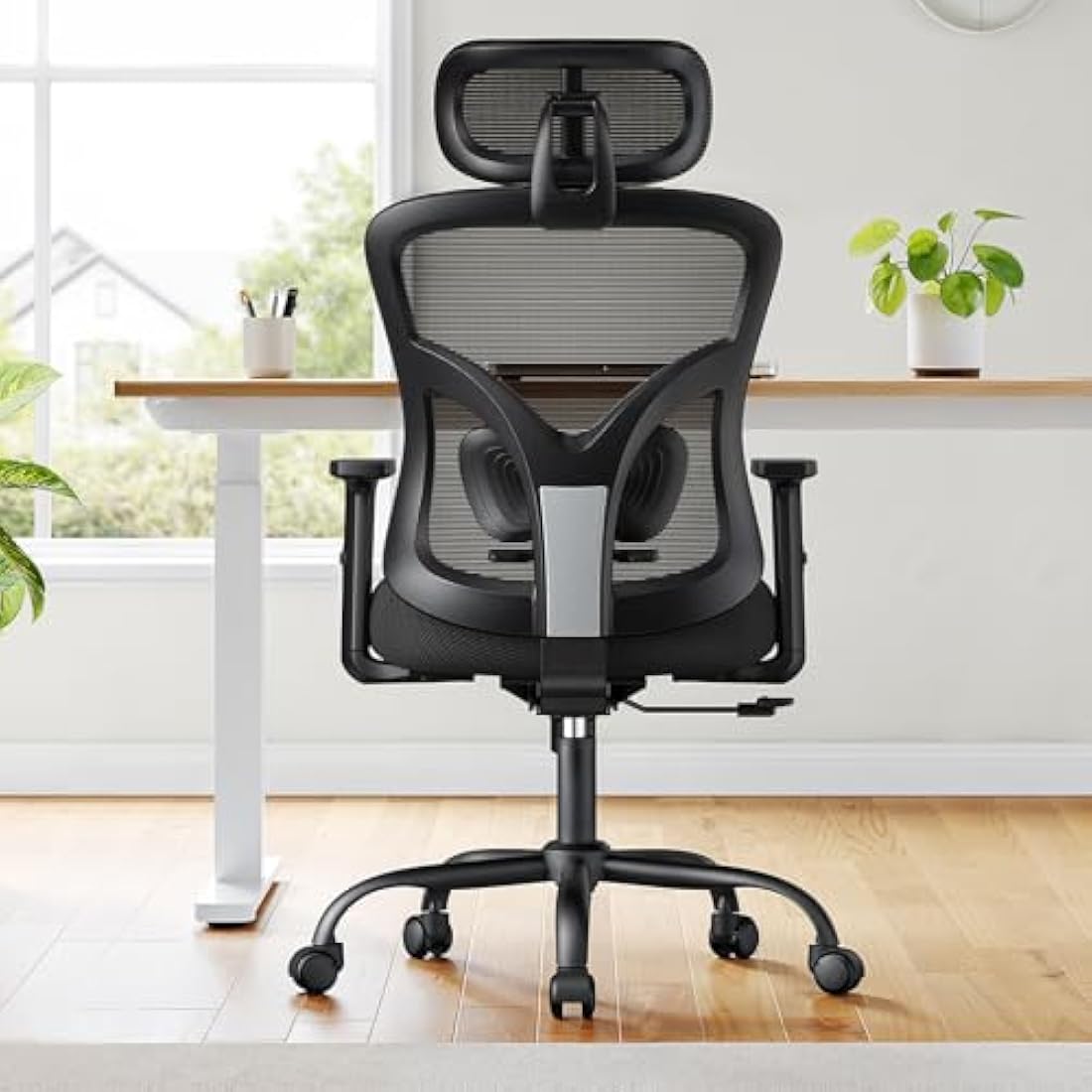NOBLEWELL Ergonomic Office Chair, Home Office Desk Chairs with Adjustable Lumbar Support, Headrest, 2D Armrest, Computer Chair Backrest 135° Freely Rocking Relaxation, for Home Gaming, Black