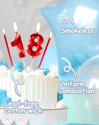 Red 10th Birthday Candles Set, Number 10 Candle with Red Long Candles, Birthday Candles for Cake, Birthday Candle, Cake Candles Cake Topper Decorations for Boys Girls Men Women Birthday Party Wedding