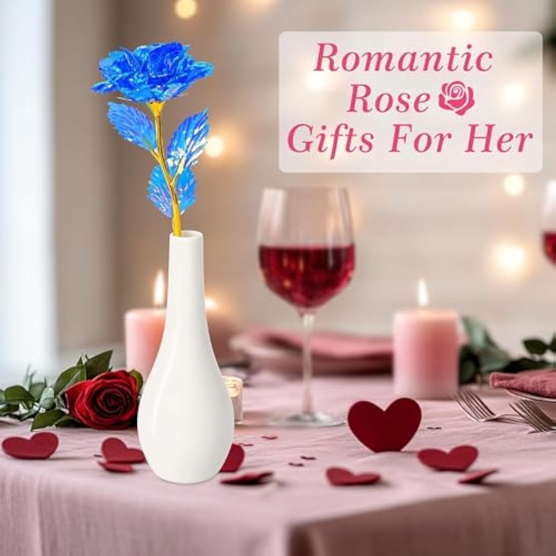 Childom Birthday Gifts for Women,Christmas Rose Gifts For Women Her Mum,Blue Rose Flower With Vase,Valentines Present,Purple Flowers for Grandma Wife Girl Anniversary Christmas Wedding Engagement