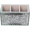 EagleWiz Crushed Diamond Jewel Brush Holder Organiser Beauty Box, 3 Compartment Makeup Storage Box, Silver