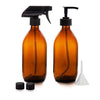 Nutra4Radiance Amber Glass Spray and Soap/Lotion Dispenser Bottle Set ? Set of 2 Amber Glass Bottles with Pump and Spray ? 500ml BPA-Free and Reusable