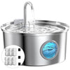 Cat Water Fountain Stainless Steel: Water Fountain Cat Bowl - 3.2L Drinking Fountains for Cats - Pet Water Dispenser - with 6 Carbon Filters + 3 Sponges