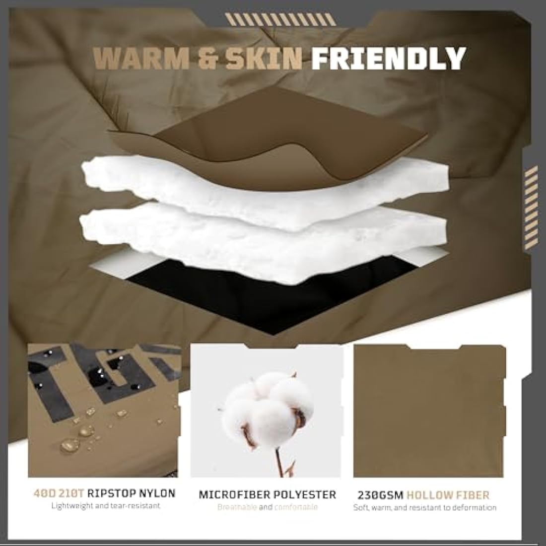 Sleeping Bags for Adults & Kids, Backpacking Camping Sleeping Bag, Warm Cold Weather Sleeping Bag for Camping Hiking Outdoor Travel Hunting with Storage Bag, Coyote Brown