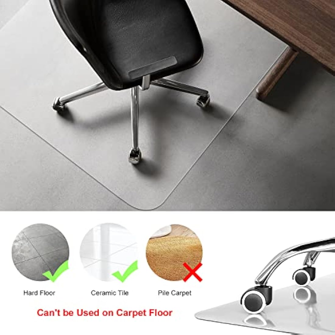 Kuyal Clear Chair mat for Hard Floors 112x147cm (44" X 58") Transparent Floor Mats Wood/Tile Protection Mat for Office & Home