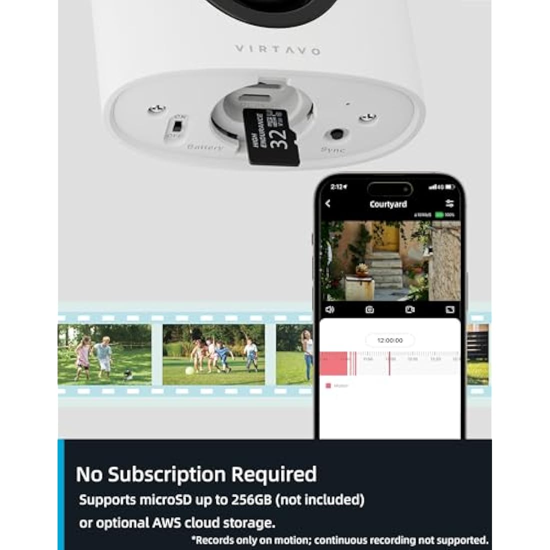 virtavo 2K Security Camera Outdoor Wireless, Rechargeable Battery, CCTV Camera Systems For Home Security, Starlight Lens Colorful Night Vision, Remote Access, Motion Detection, Siren, 2 Pack