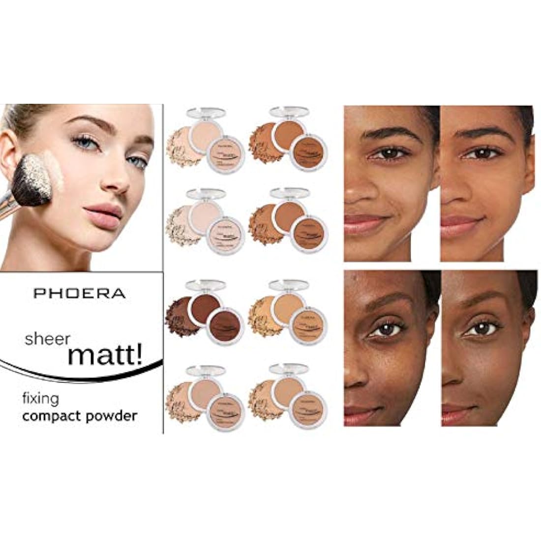 AQUAPURITY PHOERA Sheer Matte Compact Powder Fixing Powder Makeup Base Fixer Setting Powder Foundation Fixing Compact Pressed Powder Long Lasting Make Up Fixer Skin Vitamin E Beauty Blender (203 NUDE)